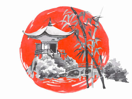 日本の伝統的な水墨画。風景画　油彩画　 アンティーク額縁　ゴールドフレーム　【P20号】「匿名配送」。富士山、さくら、夕焼け。マット額装付/DEATHNYC/限定アートポスター/奈良美智/シルクスクリーン。日本の太陽